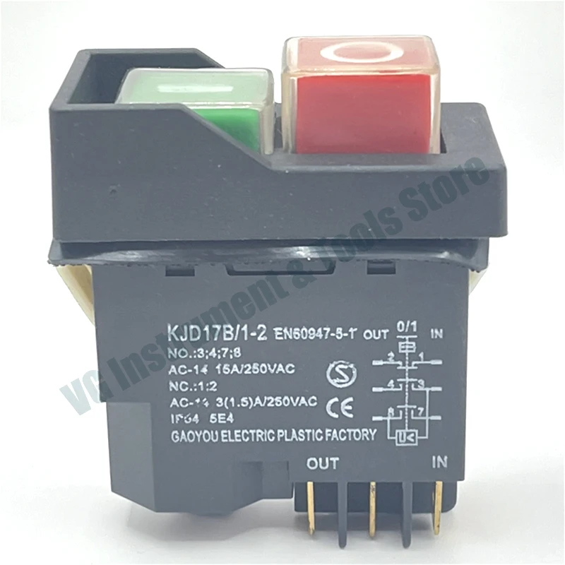 New KJD17 6 Pins Electromagnetic Start Push Button Switches 15A AC250V IP55 Waterproof Equipment Safety Switch