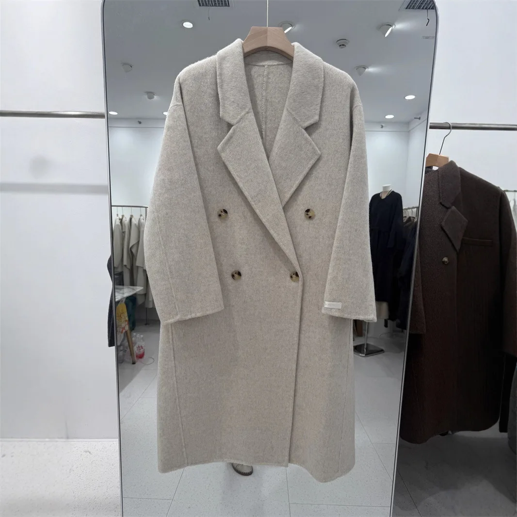 

Осенне-зимнее длинное шерстяное пальто женское Lazy Sle Quali шерстяное пальто небольшого размера с воротником на двойных пуговицах Thiened Long Sve
