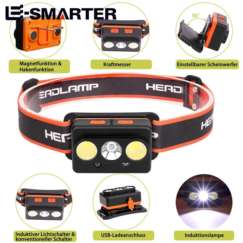 

XPG + COB Индукционный налобный фонарь с зарядкой через USB Портативные фонари Открытый датчик для кемпинга и рыбалки Фара с магнитным 7 режимами освещения