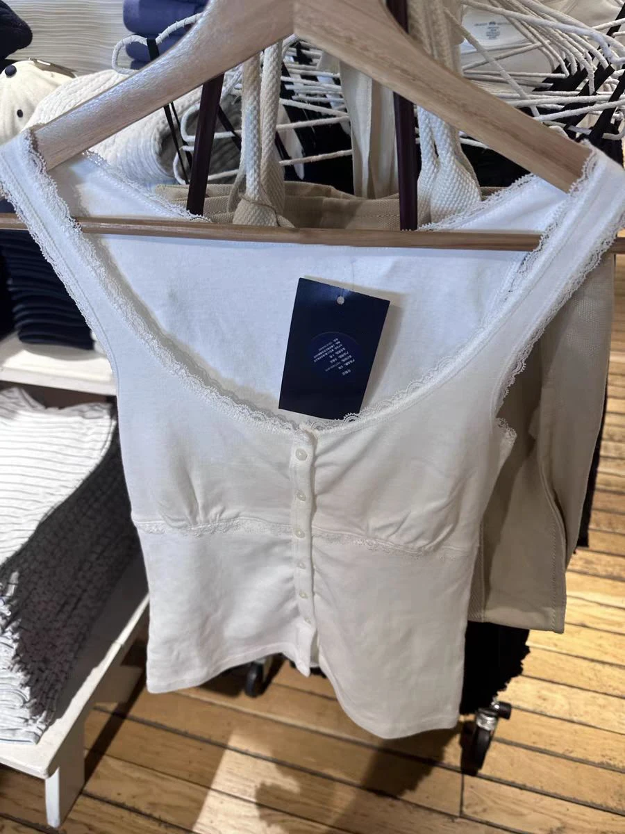 الأبيض القطن الدانتيل تقليم سليم تانك القمم المرأة الصيف U طوق واحدة الصدر بروتيل بسيط عادية الحلو أكمام المحاصيل القمم Y2k