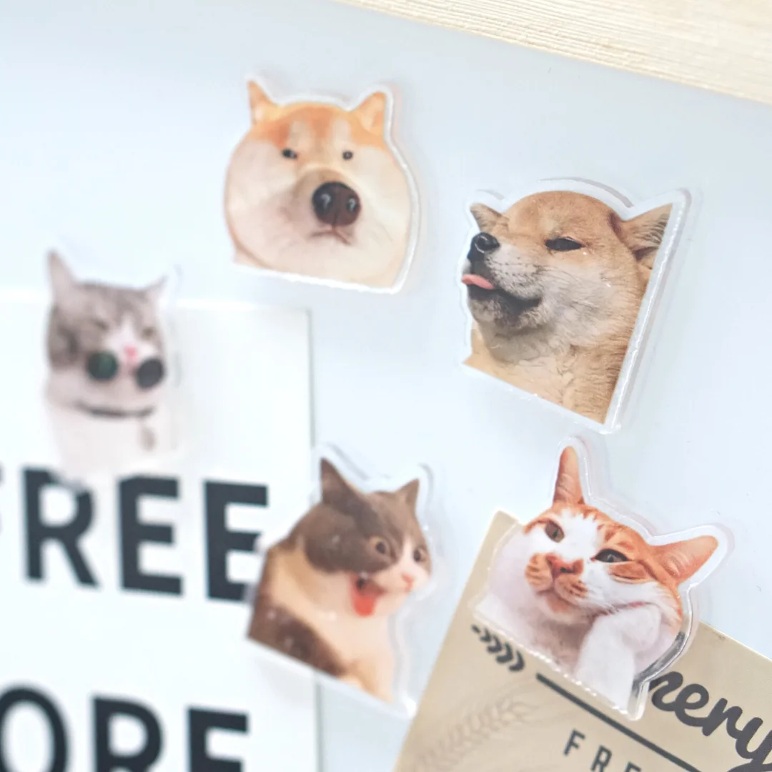 5 Pieces Cat and Dog Fridge Magnet Cute Pet Magnetic Stickers Suit for Refrigerator Home and Kitchen Decorations Creative Gift