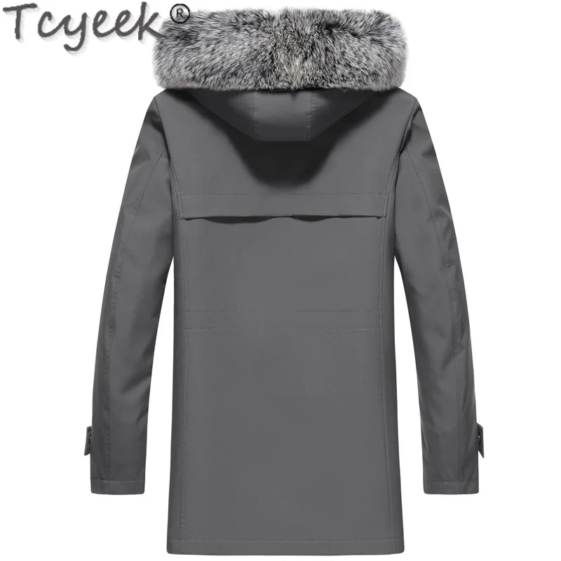 Tcyeek Natural Mink Fur Coat Men Winter Clothes Mid-length Mens Parka Warm Real Fur Coats Sliver Blue Mink 2025 Куртка Мужская