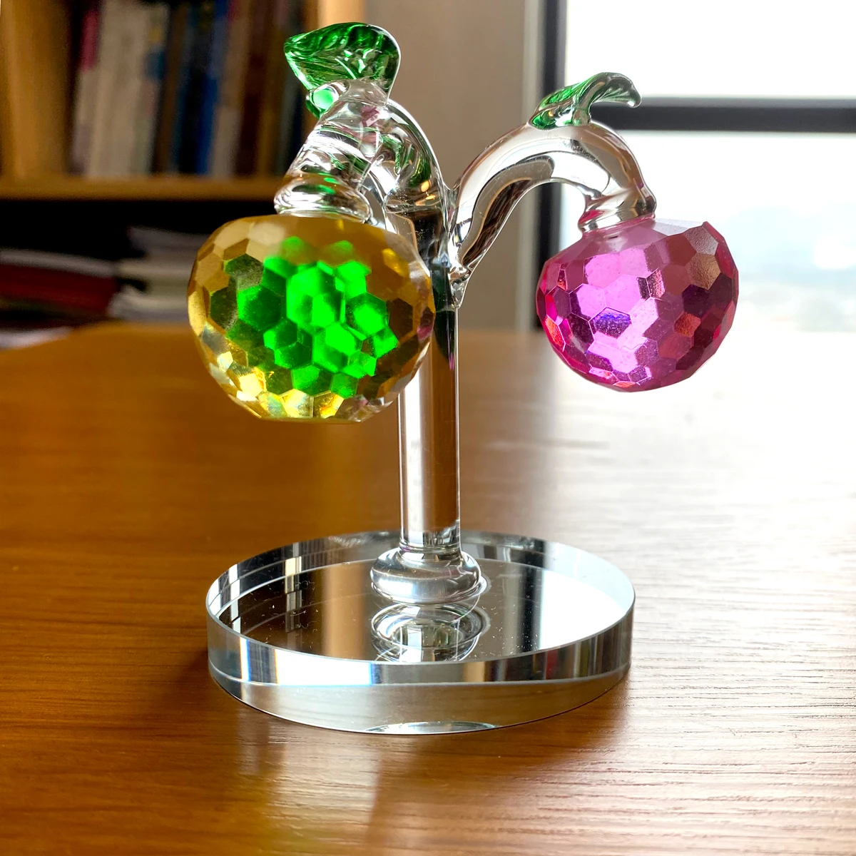Crystal 3pcs Apple Tree Figurine Glass Apple Fruit Paperweight Table Ornament Handmade Fruit Sculpture Home Christmas Decor