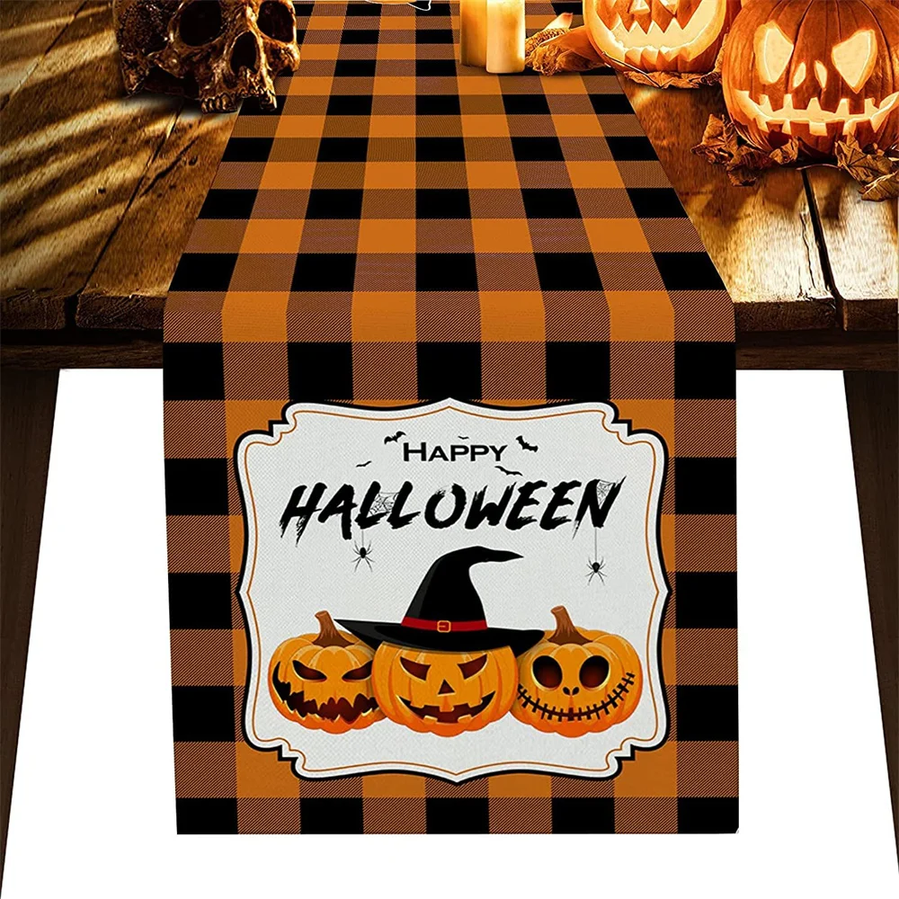 Cartoon ghost Halloween table flag Gentleman hat Table Runner Thanksgiving jack-o '-Lantern Holiday party kitchen