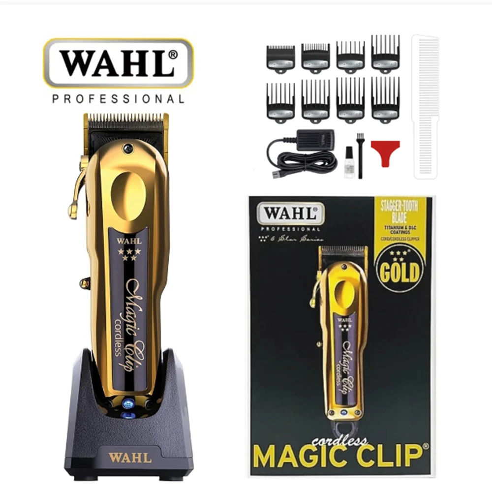 Wahl Professional 5 Stars مشبك سحري لاسلكي بتفاصيل Li Gold، ماكينة حلاقة كومبو للتلاشي لمصفيف صالون الحلاقة والصالونات