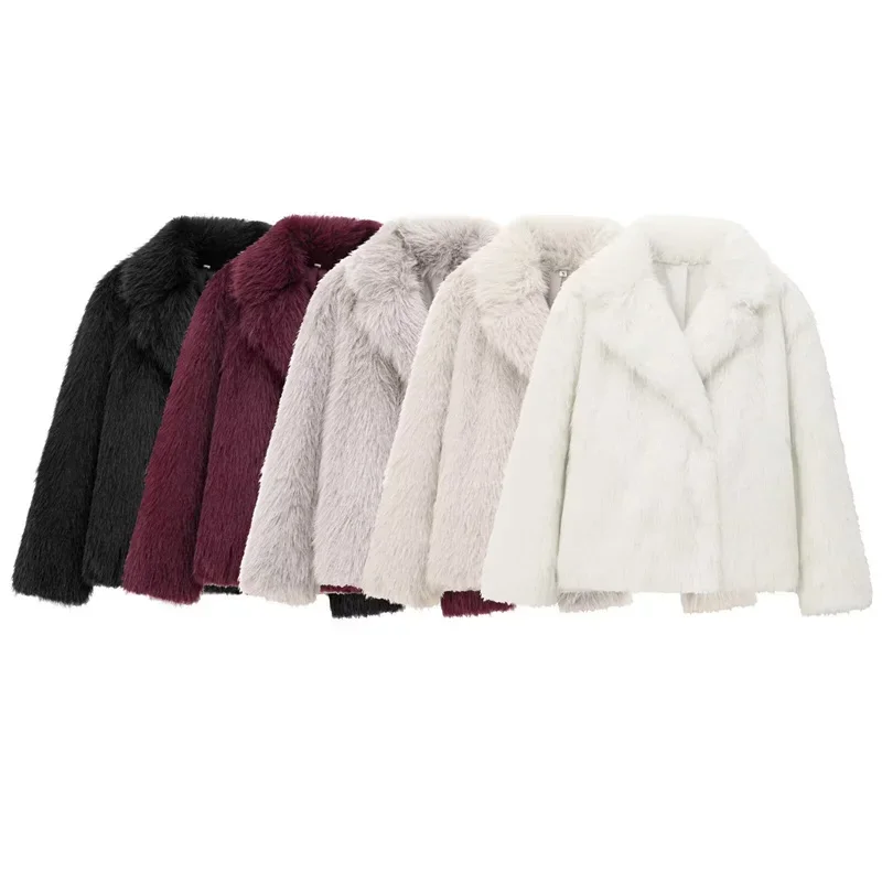 Guobioziy Women s 2026 Winter New Classic Commuter Style Fashionable Premium Solid Color Turn Down Collar Faux Fur Coat