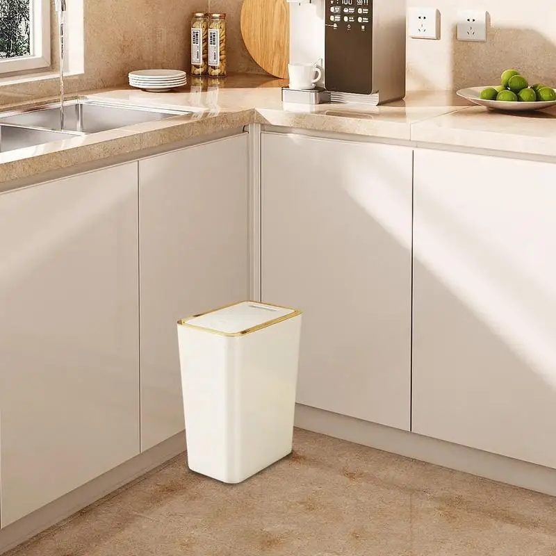 Trash Can With Press Top Lid Rectangular Garbage Container Trash Cans Efficient Sealing Waste Basket Compact Trash Bin For