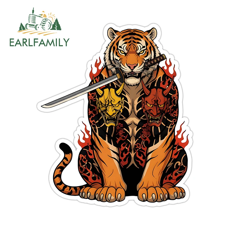 

EARLFAMILY Samurai Tiger Tattoo Motorcycle Stickers Popular Cartoon Art JDM Decals Cool Waterproof Vinyl Car Accessories