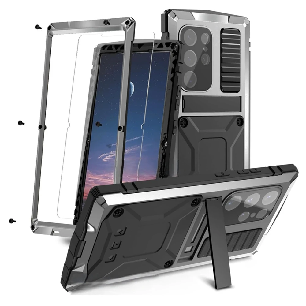 

360 Shockproof Tempered Glass For Samsung Galaxy S25 Ultra S24 S23 S22 Plus Sliding Camera Cover Heavy Duty Aluminum Metal Case