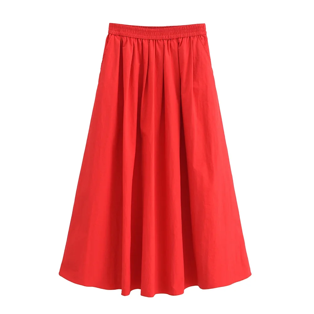 2024 Summer New French Sweet Solid Color Versatile Folded High Waist Slimming and Cropping A-line Half length Skirt