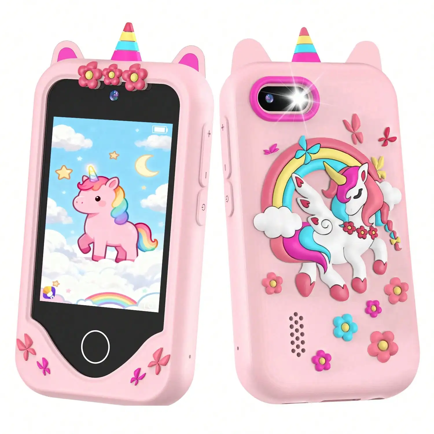 Kids Smartphone Toy With HD Touch Screen & Dual Cameras, Multi Functional Kids Play Phone With Educational Games, Storybook, Video Recorder, Music Player, Drawing, Flashlight & Alarm Clock, Rechargeable USB Kids Travel Toy Gift For Kids Age 3-10