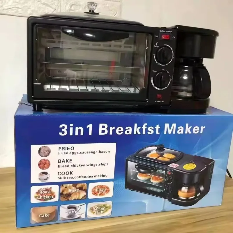 3-In-1 breakfast maker multi-function oven for roasting coffee and milk with integrated frying pan