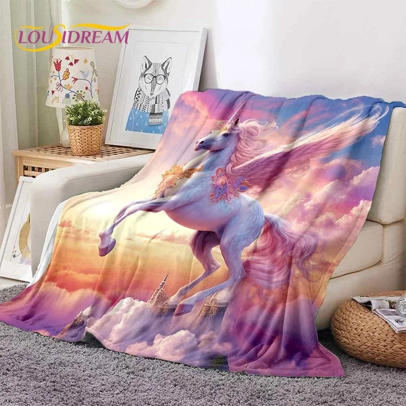 3D Cute Dream Unicorn Cartoon Girl Soft Flannel Blanket for Beds Bedroom Sofa Picnic,Throw Blanket for Outdoor Leisure Nap Gift