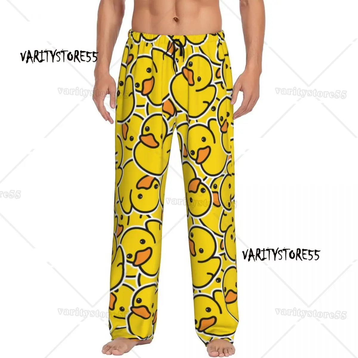 Custom Yellow Classic Rubber Duck Gothic Pajama Pants Sleepwear Men's Elastic Waistband Sleep Lounge Bottoms with Pockets
