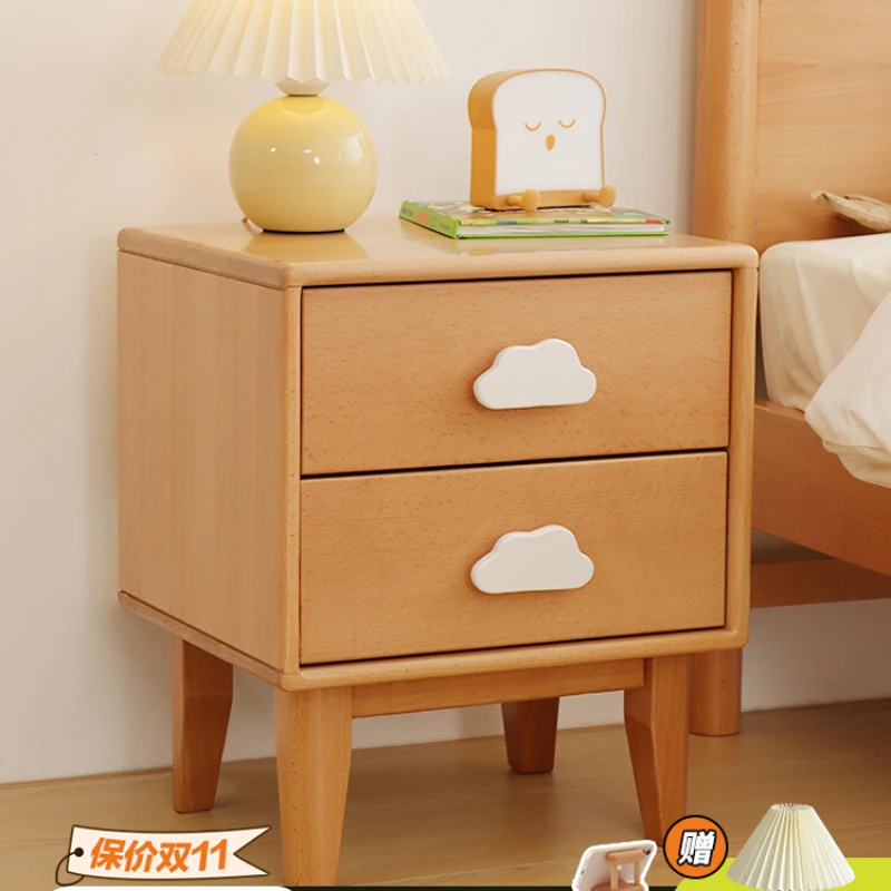 Xiao Qiao's wooden beech wood solid wood bedside cabinet in a minimalist Nordic room. Bedside cabinet, storage, drawer cabinet