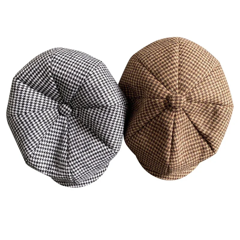 Fashion Houndstooth Plaid Newsboy Caps for Women Autumn Winter Retro Beret Hats Painter Hats For Man NC07