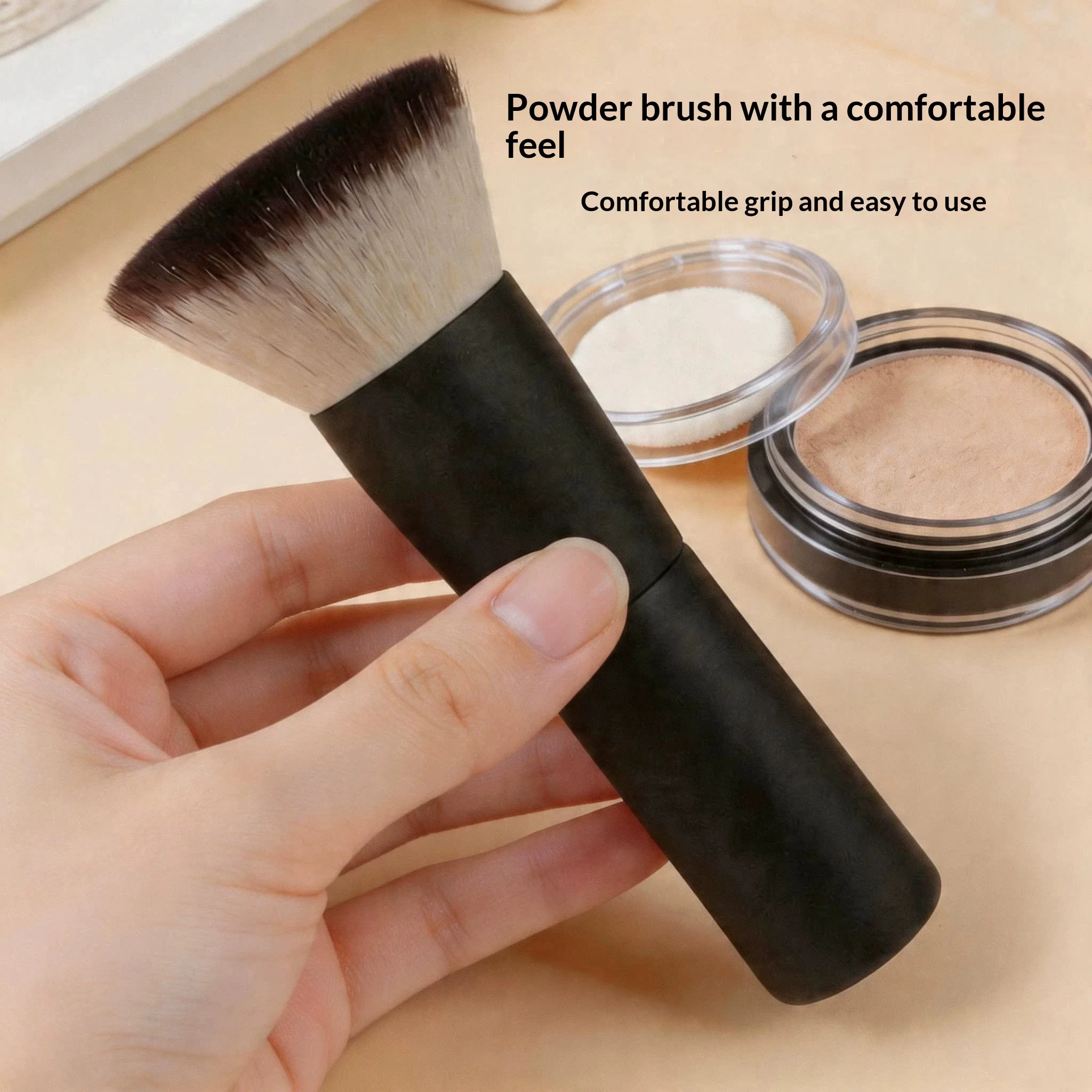 Flat Top Powder Brush Soft Dense Bristle Face Setting Brush, Portable Foundation Blending Cosmetic Brush for Powder Compact