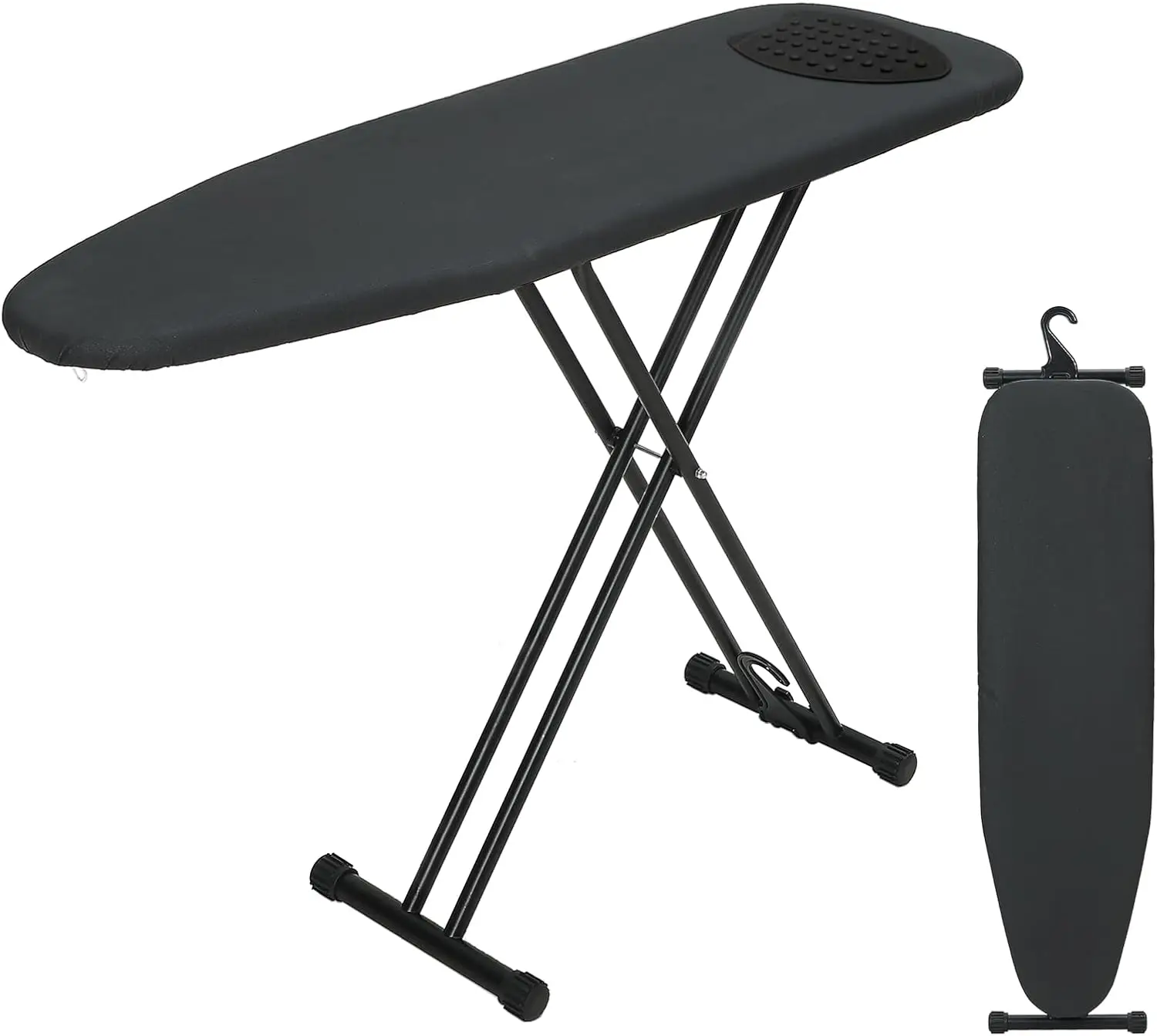 

Full Size Ironing Board with Adjustable Height, Heat-Resistant Cover, and Smart Hanger for Easy Storage