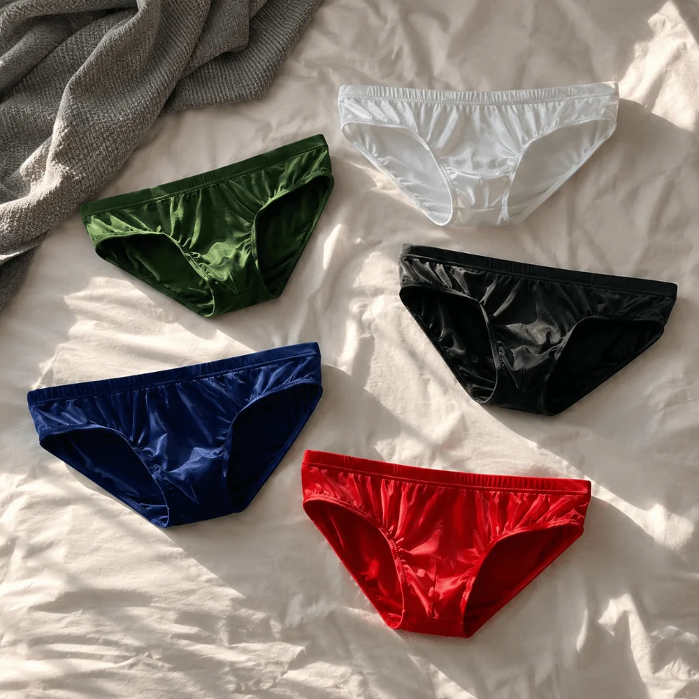 Underpants Satin Men's Underwear Lingerie Breathable Ice Silk Briefs Simple Low Waist Triangle Panties Fitness