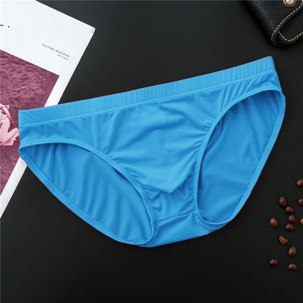 Summer Men Sexy Ice Silk Briefs U Convex Pouch Underwear Low-Waist Panties Smooth Soft Underpants Elastic Breathable Short Trunk