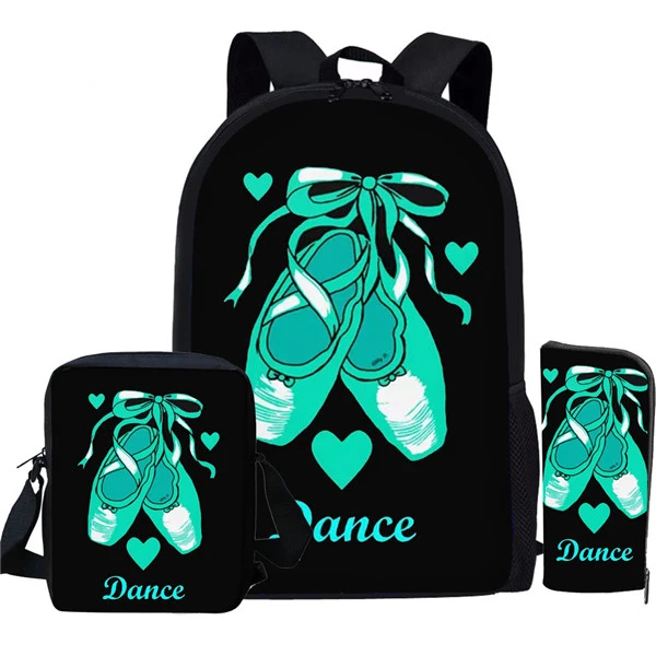 Classic Dance Ballet Shoe Dancer 3D Print 3pcs/Set pupil School Bags Laptop Daypack Backpack Inclined shoulder bag Pencil Case