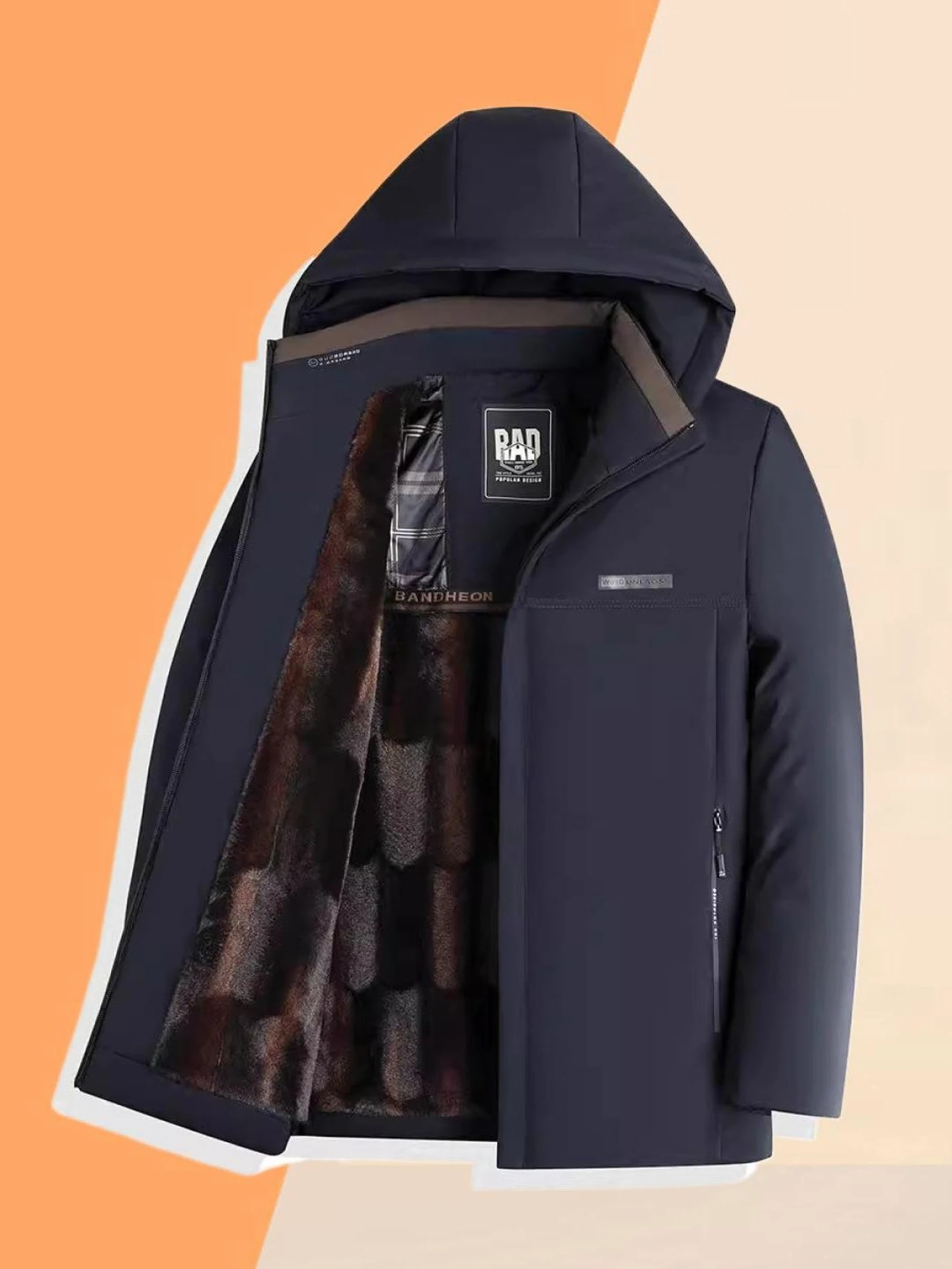 

Thiened Fce Lined Detachable Hooded Cotton Jaet for Middle-Aged Men Warm Windproof Winter Clothes Stand Fit Faion...