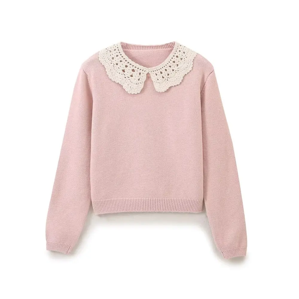 PB & ZA-Women's Contrast Crochet Collar Sweater and Skirt Suit, Retro, Casual Chic Female Set, New Fashion, Autumn, 2024, 2 Pcs image 5