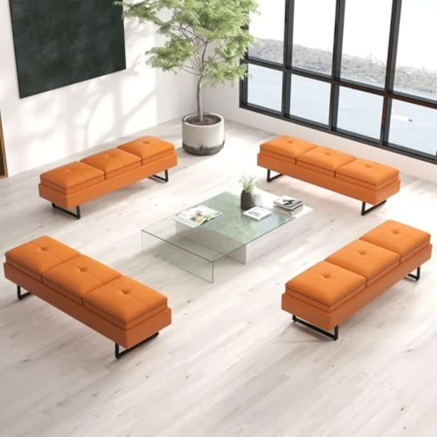 

Waiting Room Chairs - 3 Seat Orange Reception Chairs Modern Bench, Set of 4 Upholstered Lobby Chairs Leather Bench Furniture wi