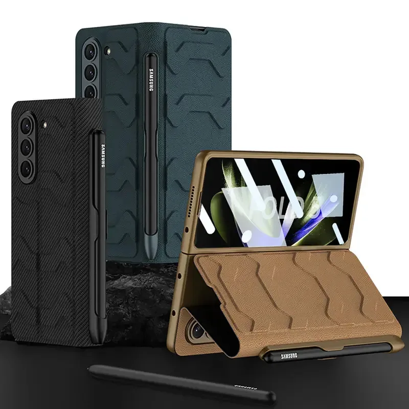 

Executive Leather Clamshell for Z Fold5 - Integrated S Pen Holder + Reinforced Hinge & Kickstand