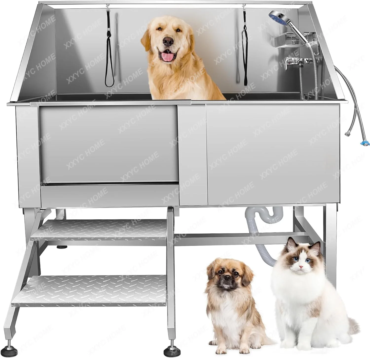 A 62-Inch commercial stainless steel pet shop pet bath large pet bathtub