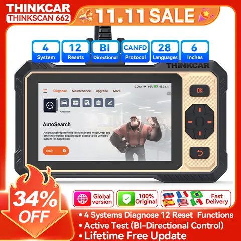 THINKCAR THINKSCAN 662 4 System Car Diagnostic Tool Auto Scanner 12 RESET Bi-Directional Control CAN FD Obd2 Code Reader