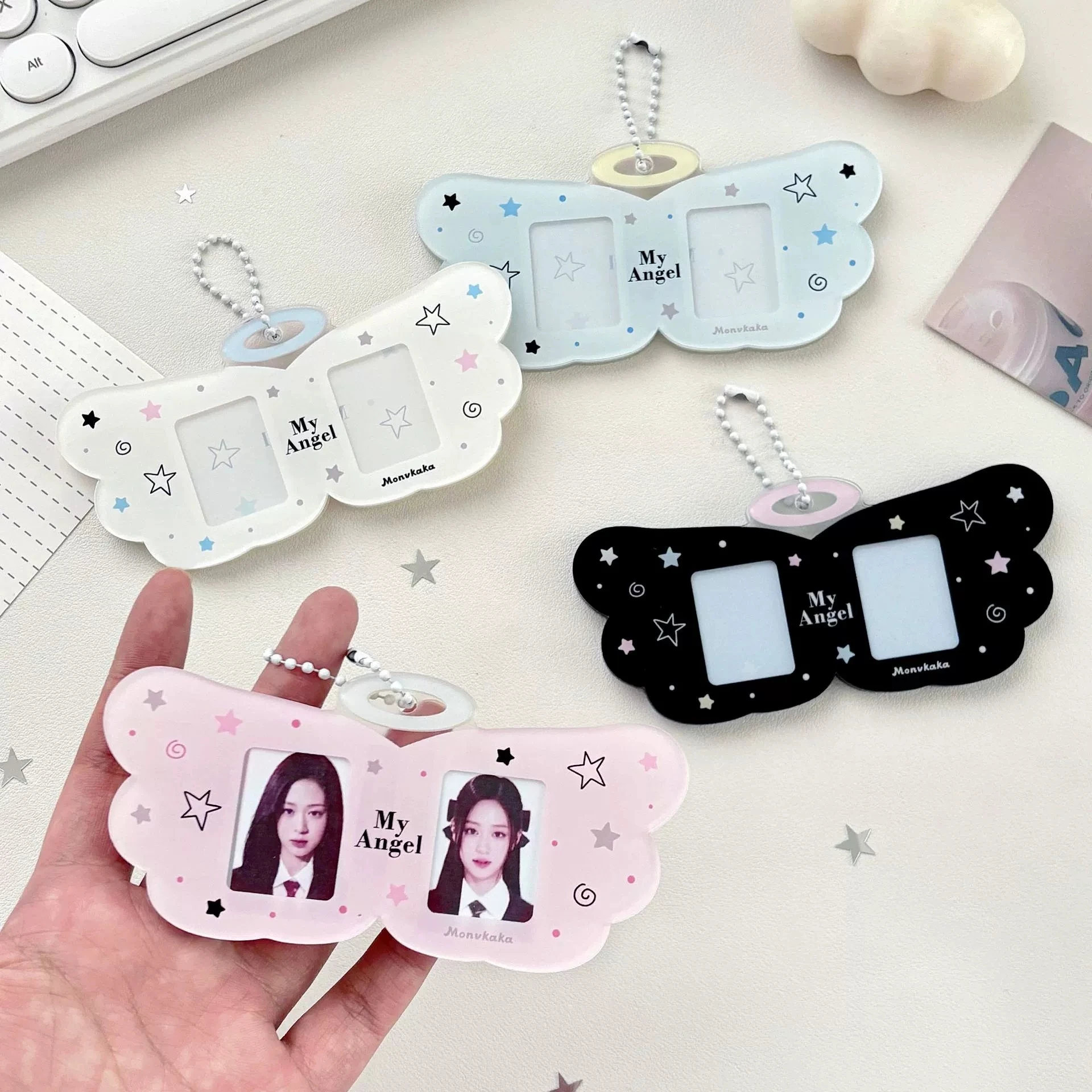 Acrylic Jelly Color My Angel Double Photo Frame 0.8x1.1 Inch Photo DIY Idol Key Chains for Fans K Pop Accessories Women Girls
