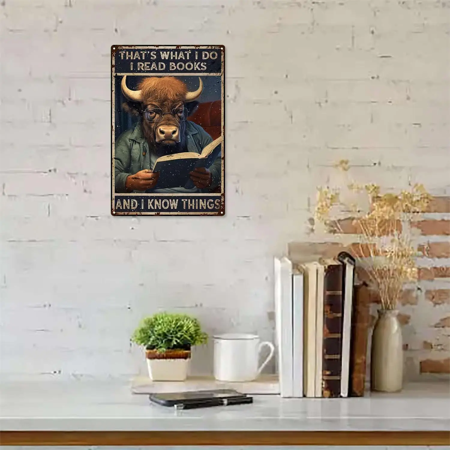 Tin Signs Funny Bison Retro Metal Tin Sign-That's What I Do I Read Book I Know Things,Outdoor Indoor Study Wall Panel Vintag