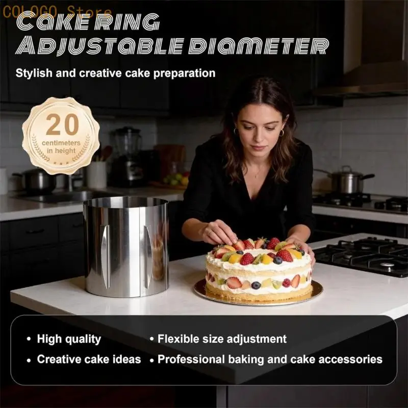 Cake Collar Set with 20 Height, Metal Collar, 16-30 Width Guide, Side Holders, and 4 Trim Aids for Cake Layering, Cream Work