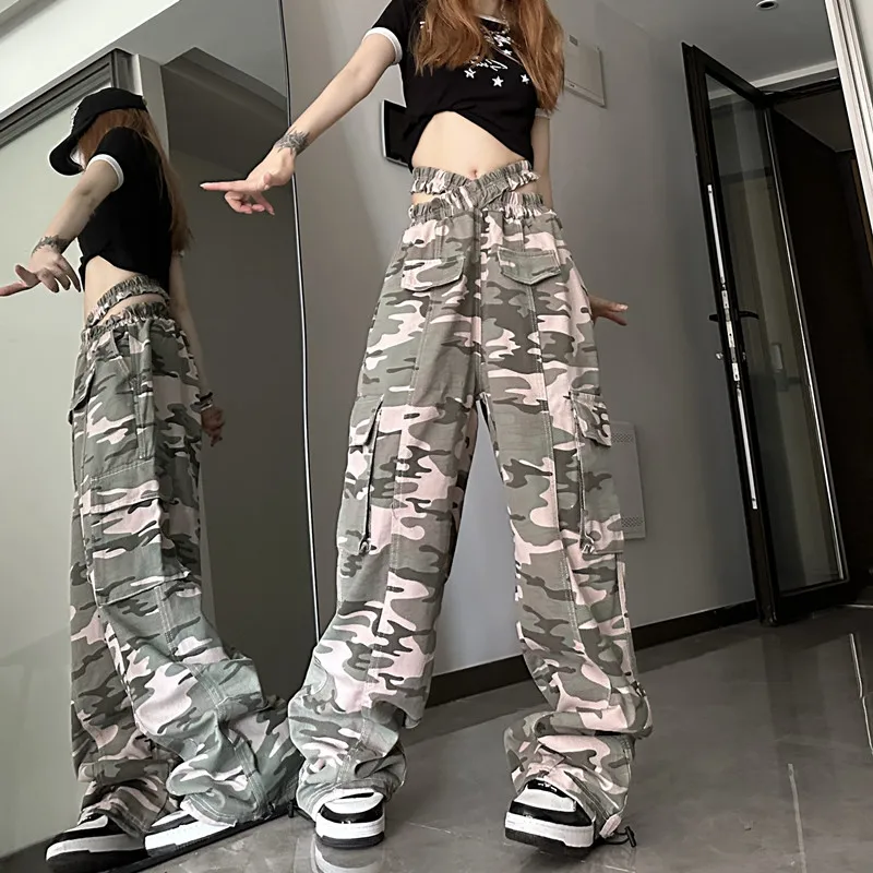 

WCFCX STUDIO Camouflage Wide-leg Cargo Pants Fall Baggy New Parachute Pants Fashion Party Comfortable Streetwear Casual Trousers