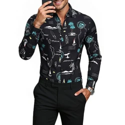 6XL Long Sleeve Hawaiian Men Floral Shirts Korean Slim Fit Surfboard Printed Mens Casual Shirt Tops 2022 Stylish Men Clothing