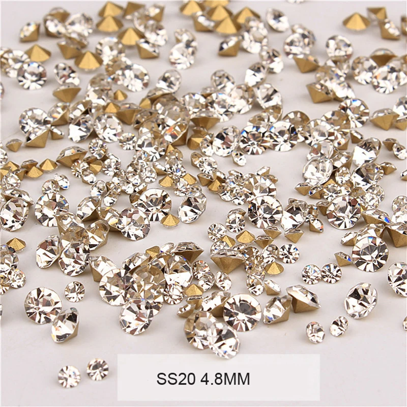 1440pcs Nail Diamond Pointed Bottom Rhinestones Clear AB Crystal Stones S4-S20 Small Irregular Beads 3D Manicure Nail Decoration