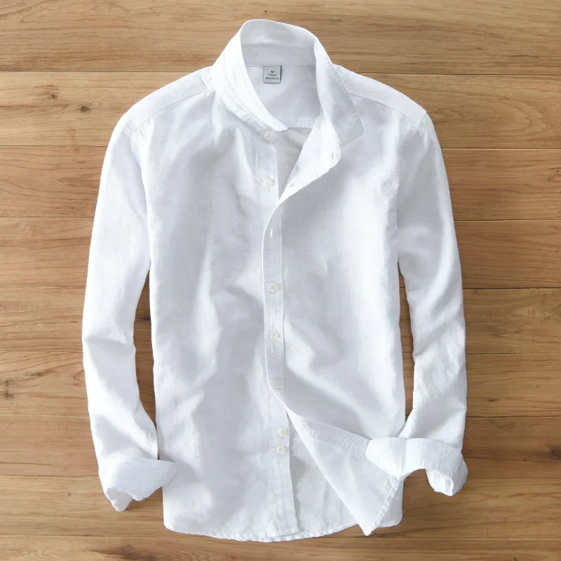 Men's Cotton and Linen Casual Shirts Classic Solid Long Sleeve Shirt for Men Turn-down Collar  Linen Shirts Men Camisas TS-830