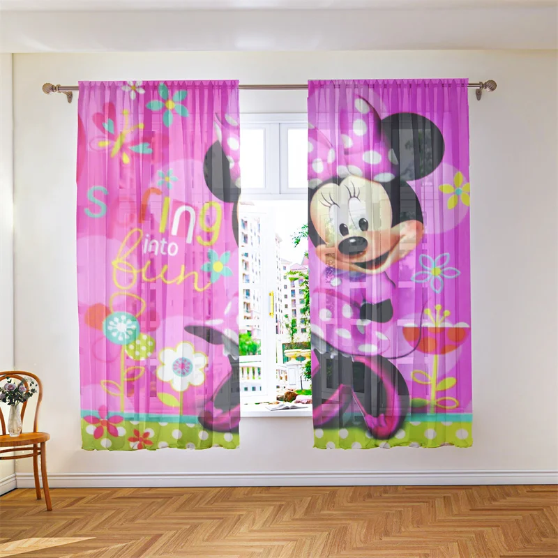 

Mickey Voile Curtain Balcony Partition Decoration Transparent Chiffon Tulle Curtain Light-transmitting Two-piece Curtain