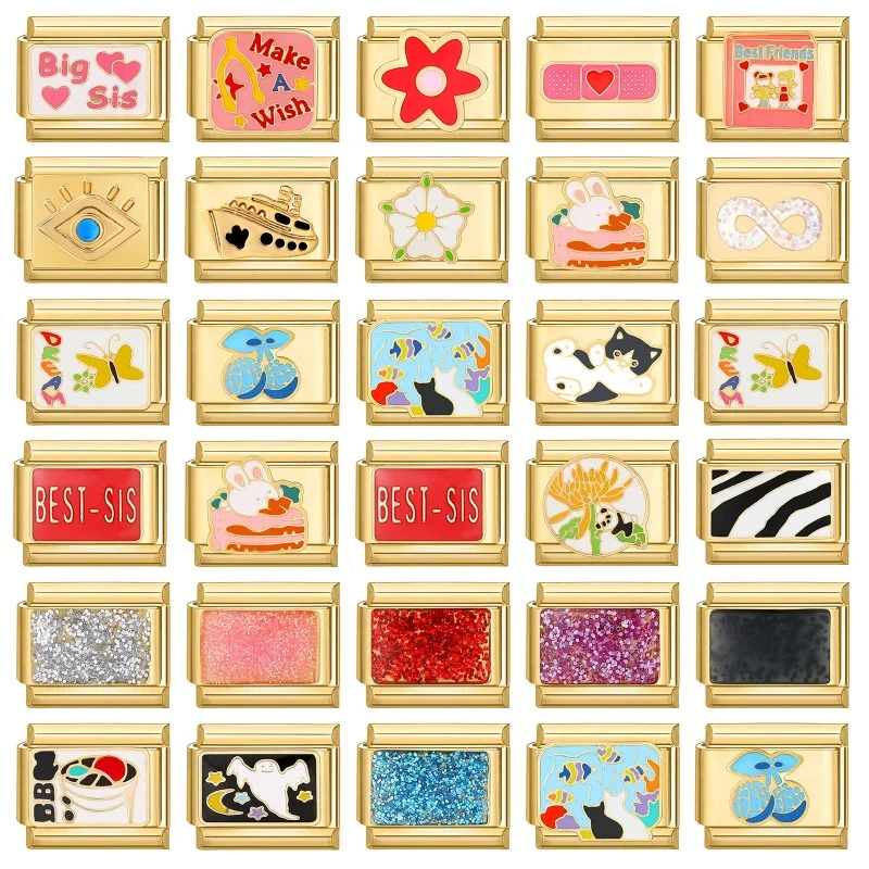 Y2K Fascino Gatto Fiore Farfalla Medusa Ciondoli italiani Collegamenti adatti Bracciale da 9 mm Acciaio inossidabile Creazione di gioielli fai da te all'ingrosso