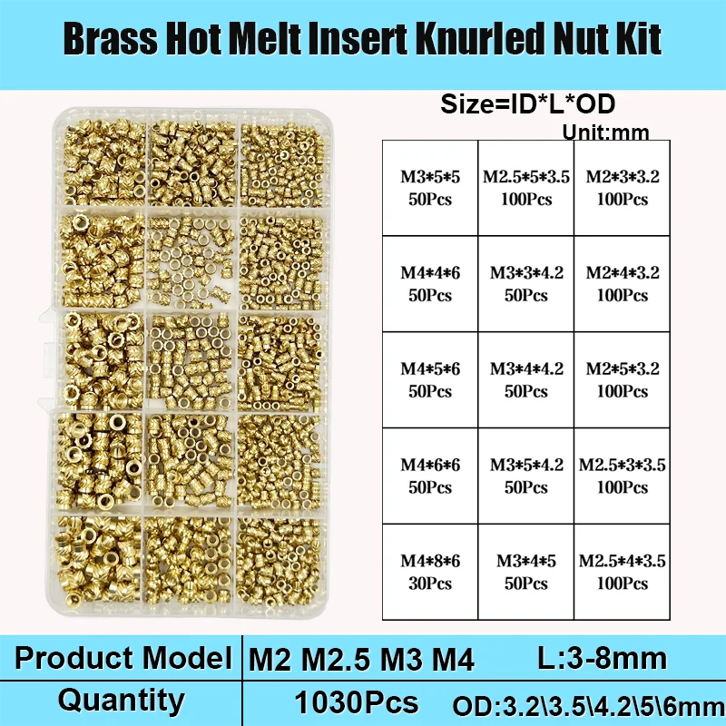 M2 m2, 5 m3 m4 m5 m6 m8 Messing-Wärmeeinsatzmutter-Kit Heiß schmelze Rändel gewinde Wärme spritzguss Einbettung Kupfer mutter mit 3D-Druck – Detail 7