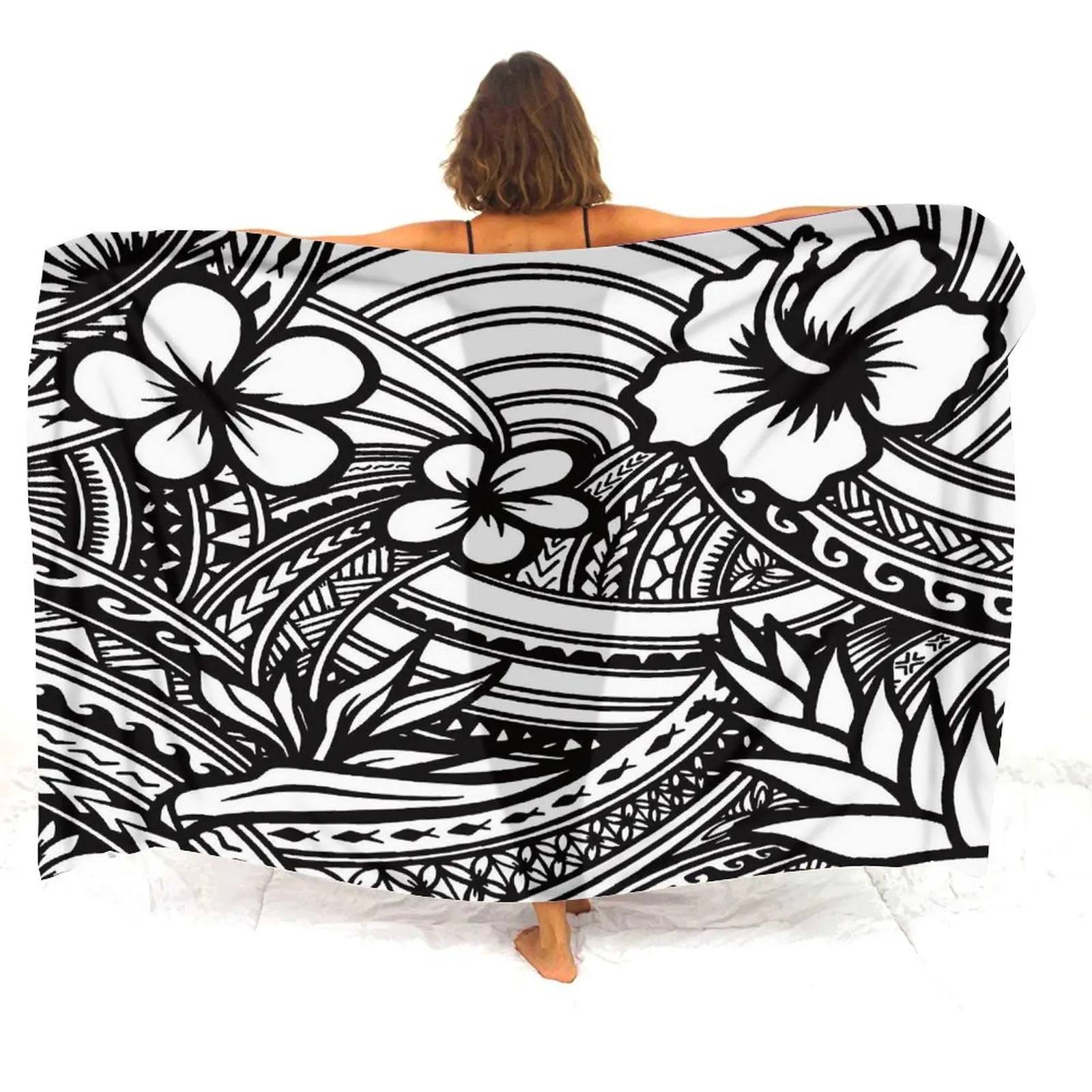 Polynesian Floral Print Design Pacific Island Style Sarong 2024 Summer Seaside Women\'S Sarong Sun Protection Shawl Custom