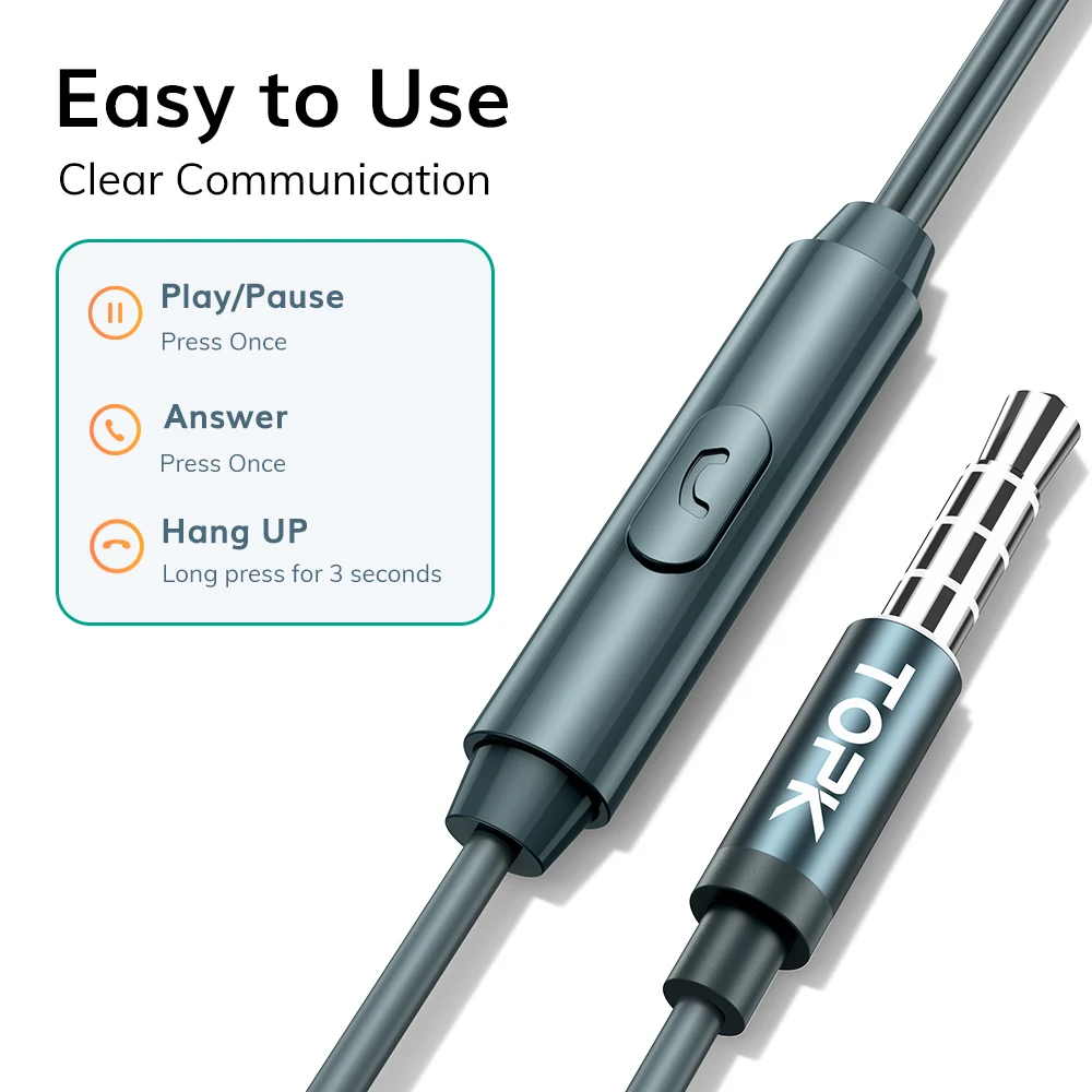 TOPK 3.5mm Wired Headphones In Ear Headset Wired Earphones with Microphone Bass Stereo Earbuds Sports In-line Control For Phones image 4