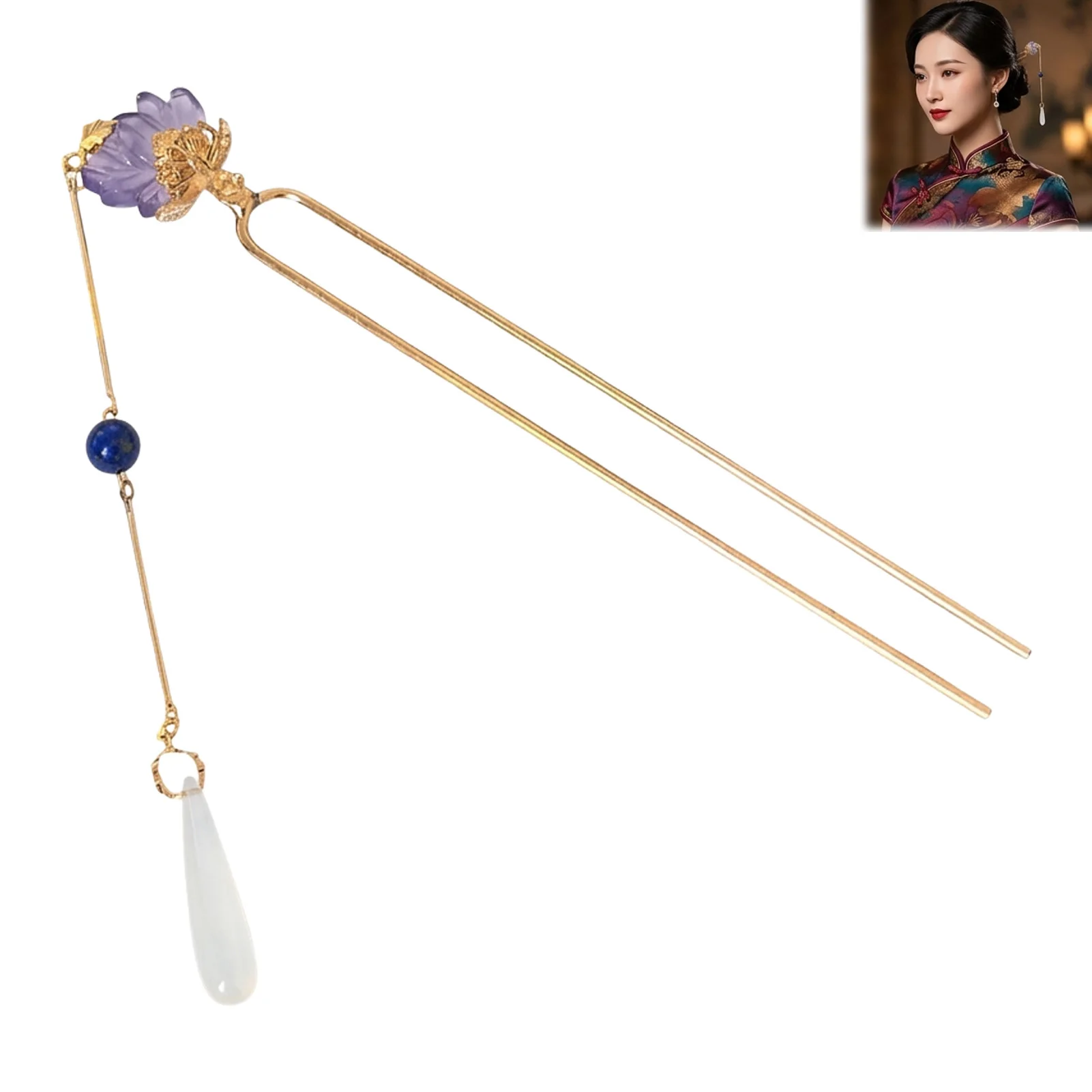 

Purple-Lotus Tassel Hairpin For Hanfu Cheongsam Traditional Hairstyle Accessory