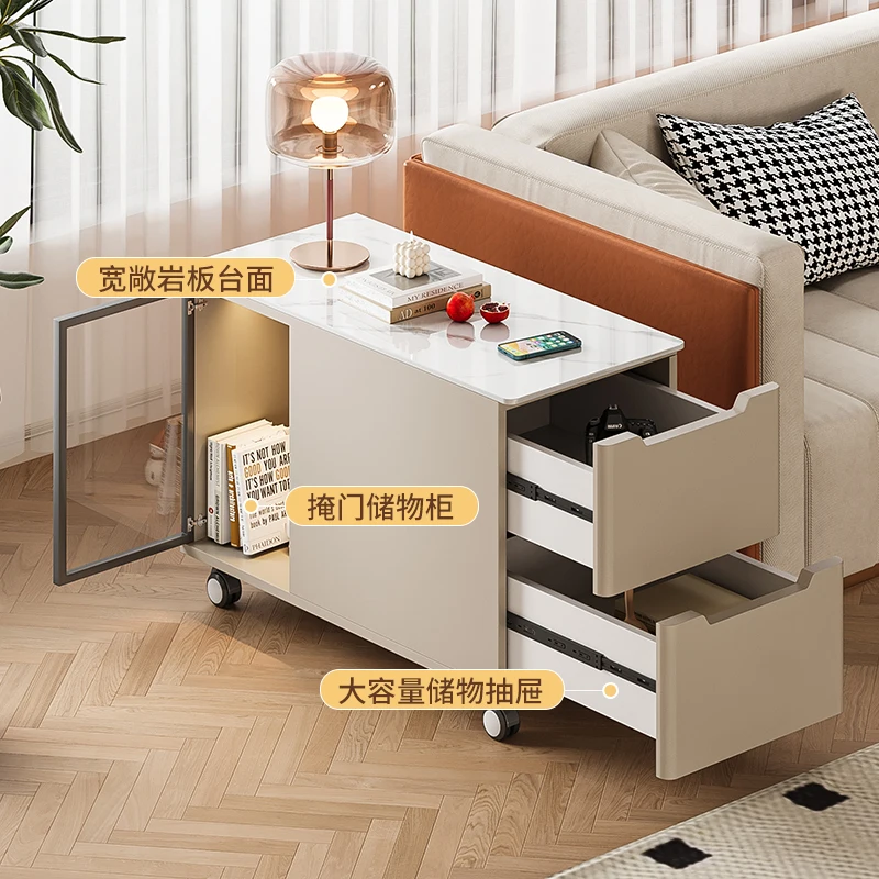 

Solid wood removable side table, sofa side cabinet, side cabinet, light luxury high-end rock slab, coffee table, bedside small t