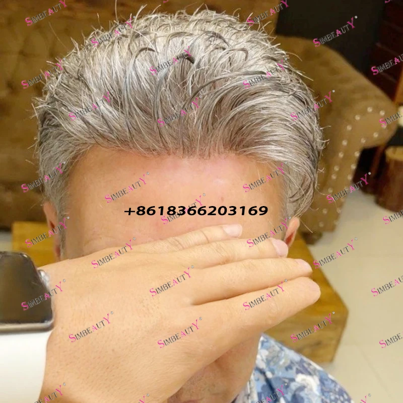 Durable Old Men Human Hair Toupee Q6 Swiss Lace&PU Lace Front Male Wigs Replacement Easy Wear 1B80 1B65 Grey Man Hairpieces Unit