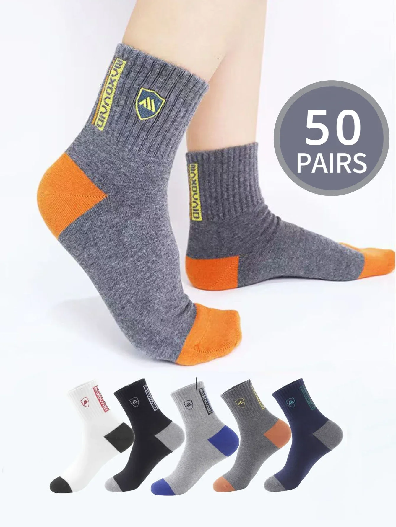 5 Pairs Men\\ Sports Socks Mid-Calf Length, Anti-Odor, Sweat-Absorbent, Mix-Color Basketball Socks, Versatile Style For Summer