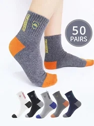 5 Pairs Men\ Sports Socks Mid-Calf Length, Anti-Odor, Sweat-Absorbent, Mix-Color Basketball Socks, Versatile Style For Summer