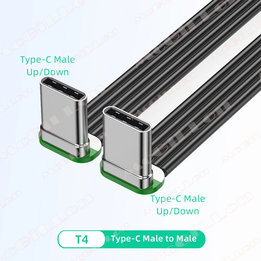 Flexibles, flaches Silikon-Typ-C-auf-USB-C-Kabel links/rechts nach oben/unten abgewinkelt für Kameratelefone, 60 W, schnelles Laden, 480 Mbit/s Datenübertragung