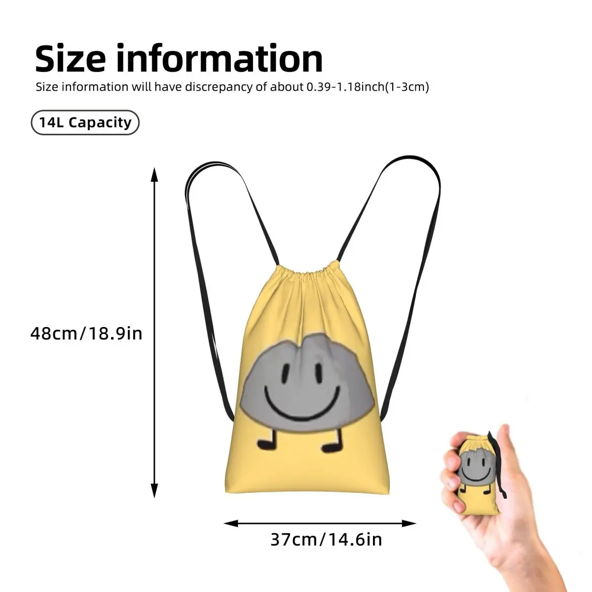 Battle For Dream Island BFDI Rocky Drawstring Backpack Sports Gym Bag Lightweight Foldable Storage Drawstring Bag for Men Women